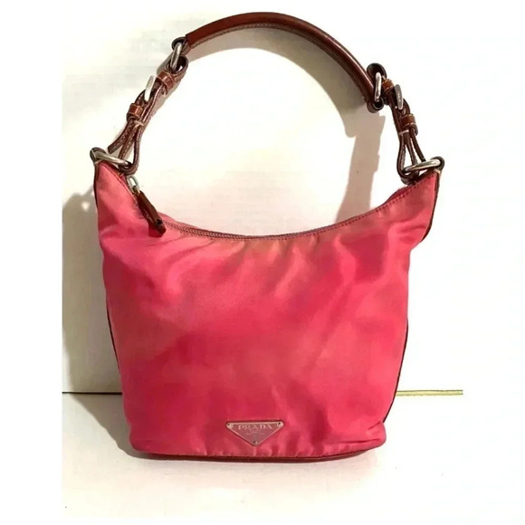 Prada pink  distressed nylon hobo handbag - Picture 2 of 13